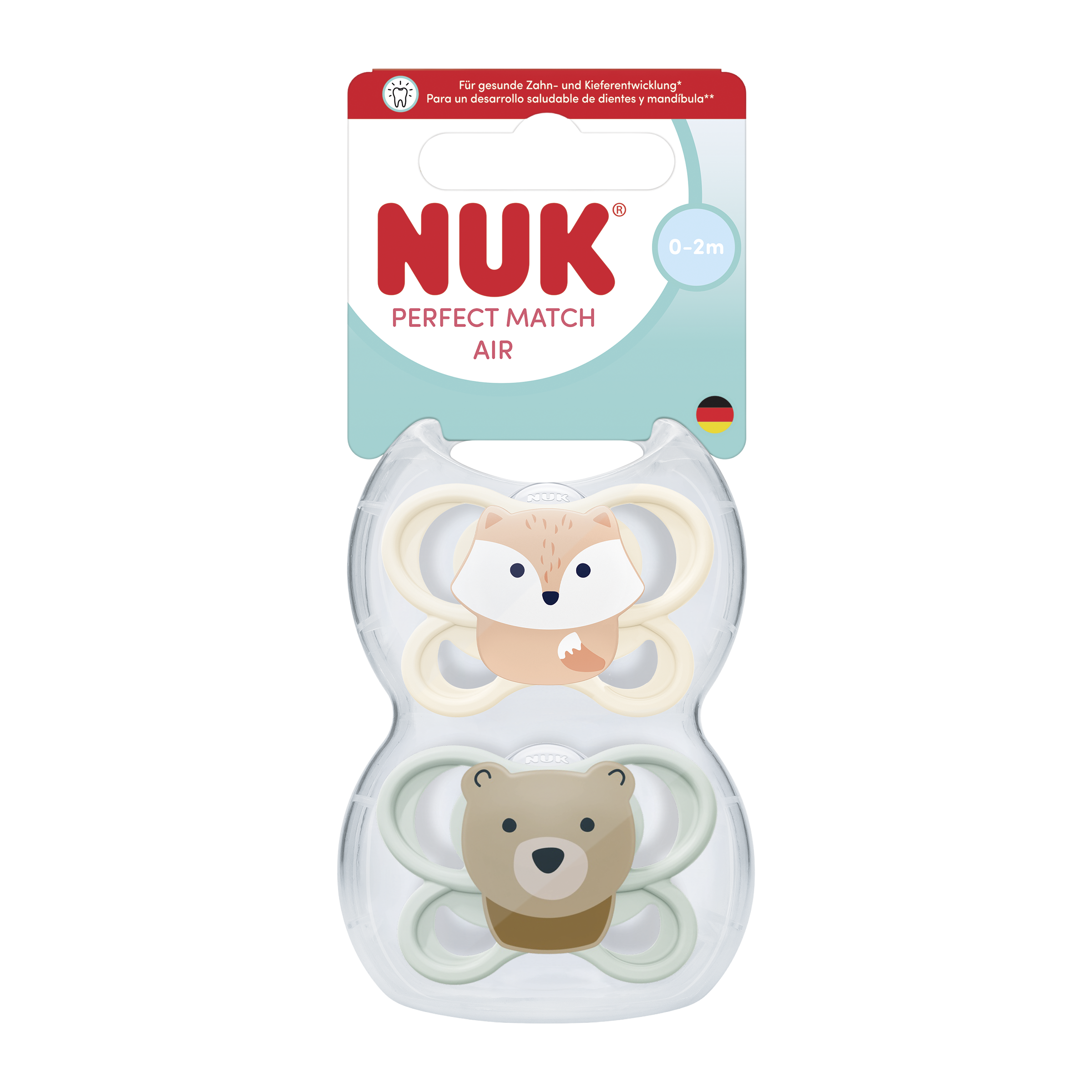 NUK Dudlík Perfect Match AIR FOX/BEAR 0-2m 2 ks