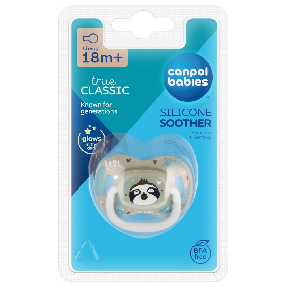 Fotografie CANPOL BABIES Dudlík silikonový symetrický Exotic animals 18m+ lenochod