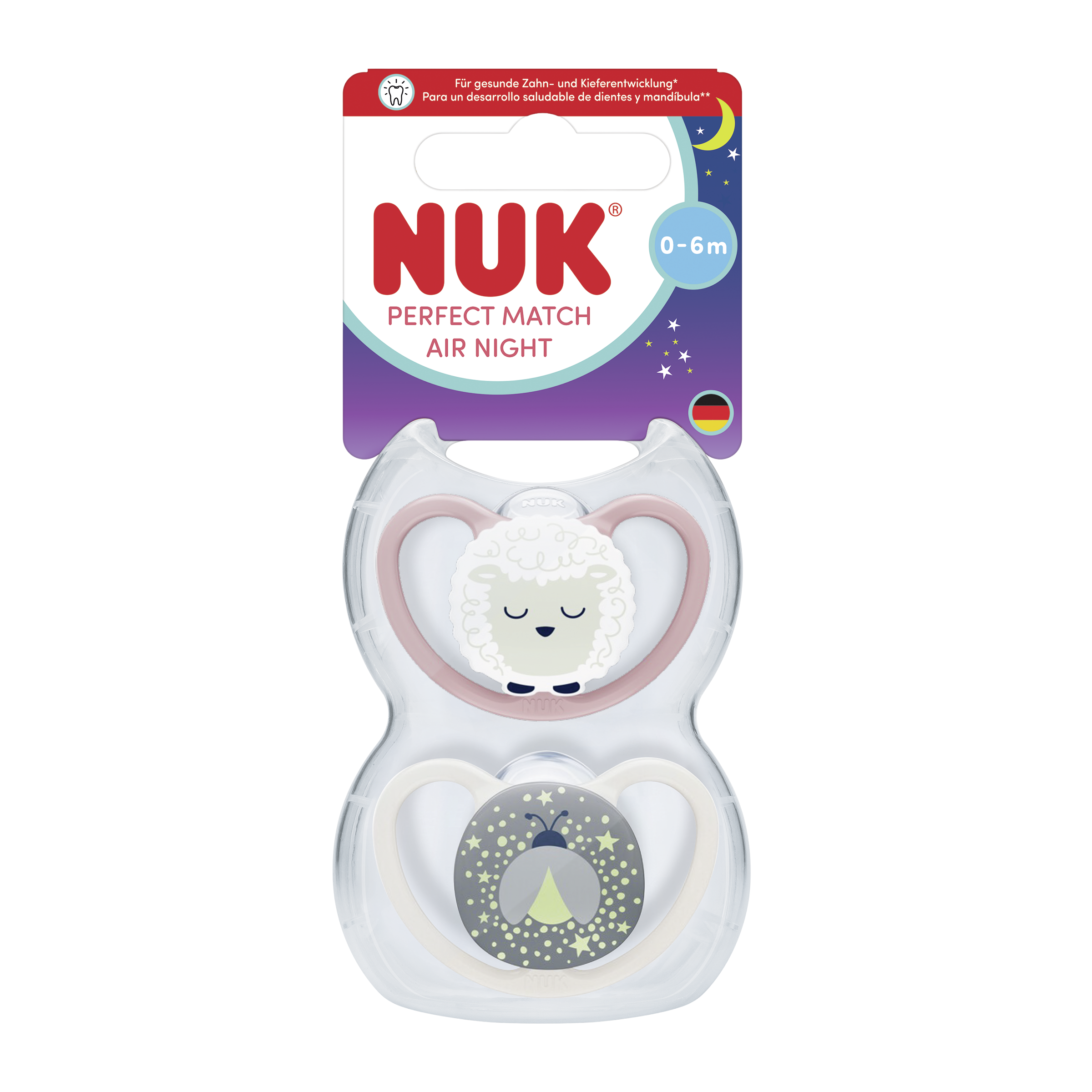 Fotografie NUK dudlík Perfect Match AIR Night Sheep 0-6m 2 ks