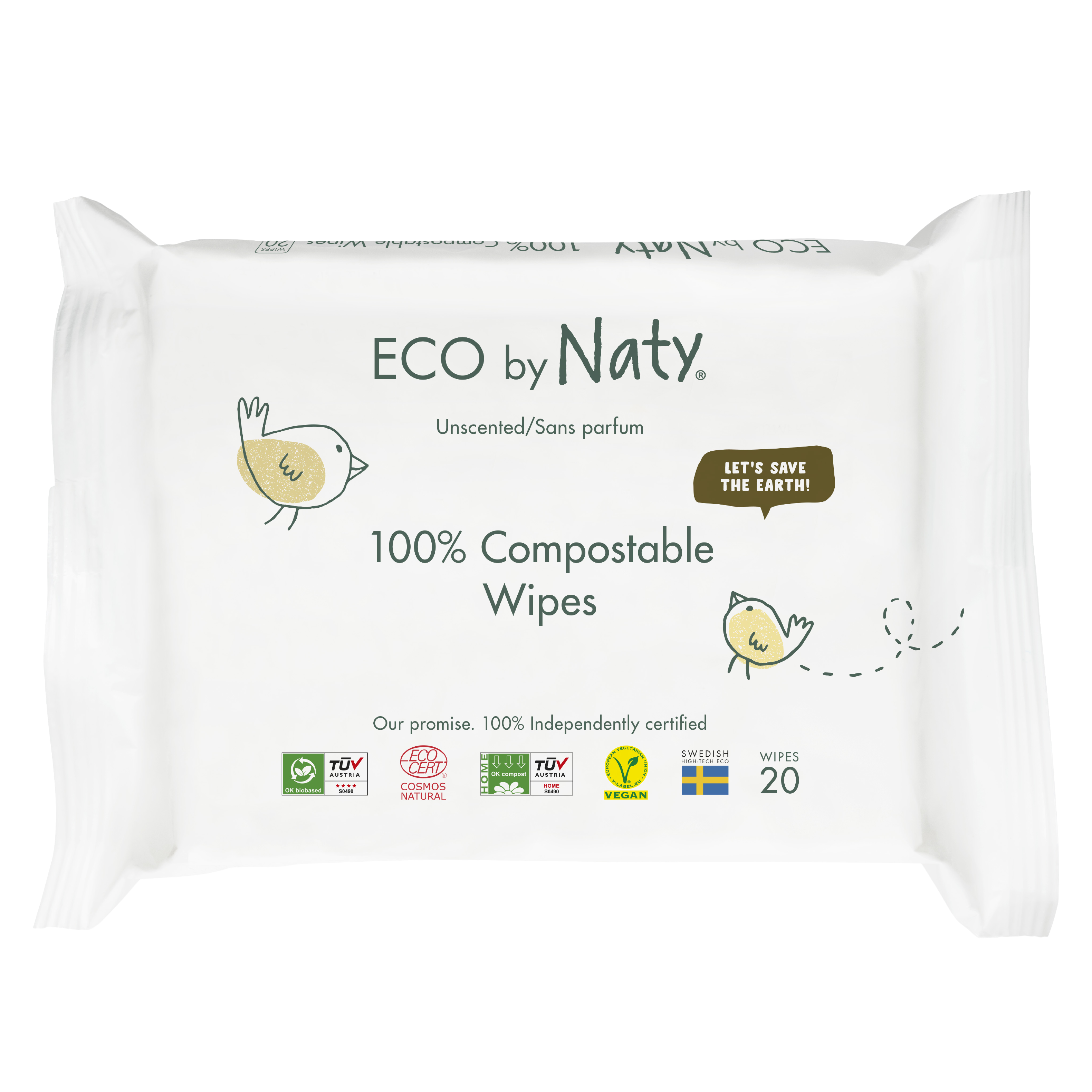 Eco by Naty Vlhčené ubrousky ECO bez vůně - pro citlivou pokožku, cestovní balení 20 ks