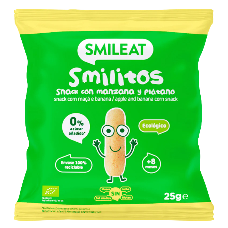 Smileat BIO kukuřičné křupky banán a jablko s panenským olivovým olejem 25 g