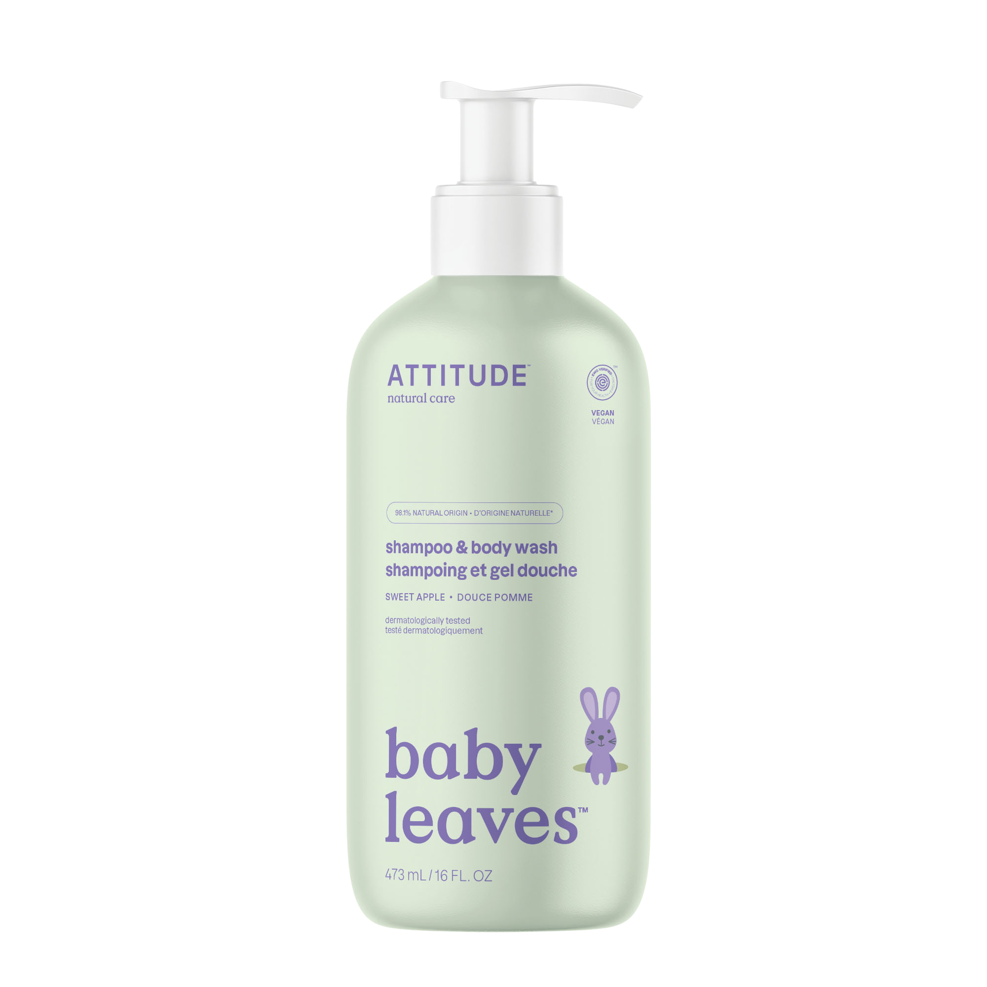 ATTITUDE Baby leaves Dětské tělové mýdlo a šampon 2v1 s vůní sladkého jablka 473 ml