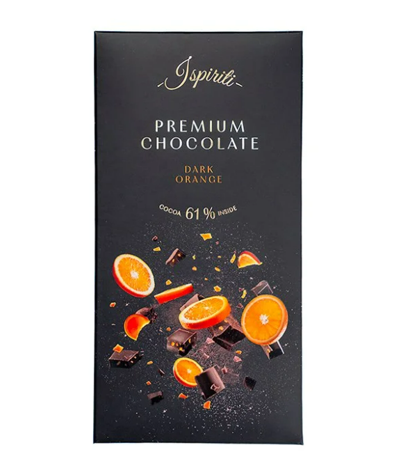 Fotografie ISPIRITI Hořká čokoláda 61% s kousky pomeranče 80 g
