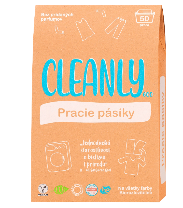 Fotografie CLEANLY ECO Prací proužky - Univerzální bez vůně 50 ks