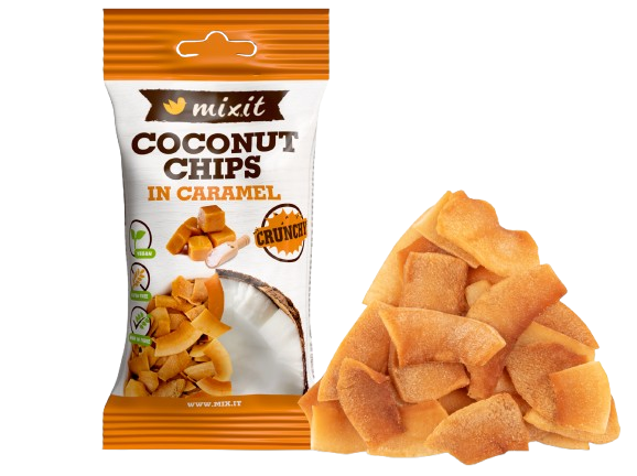 Fotografie MIXIT Kokosové chipsy - Karamel 45 g