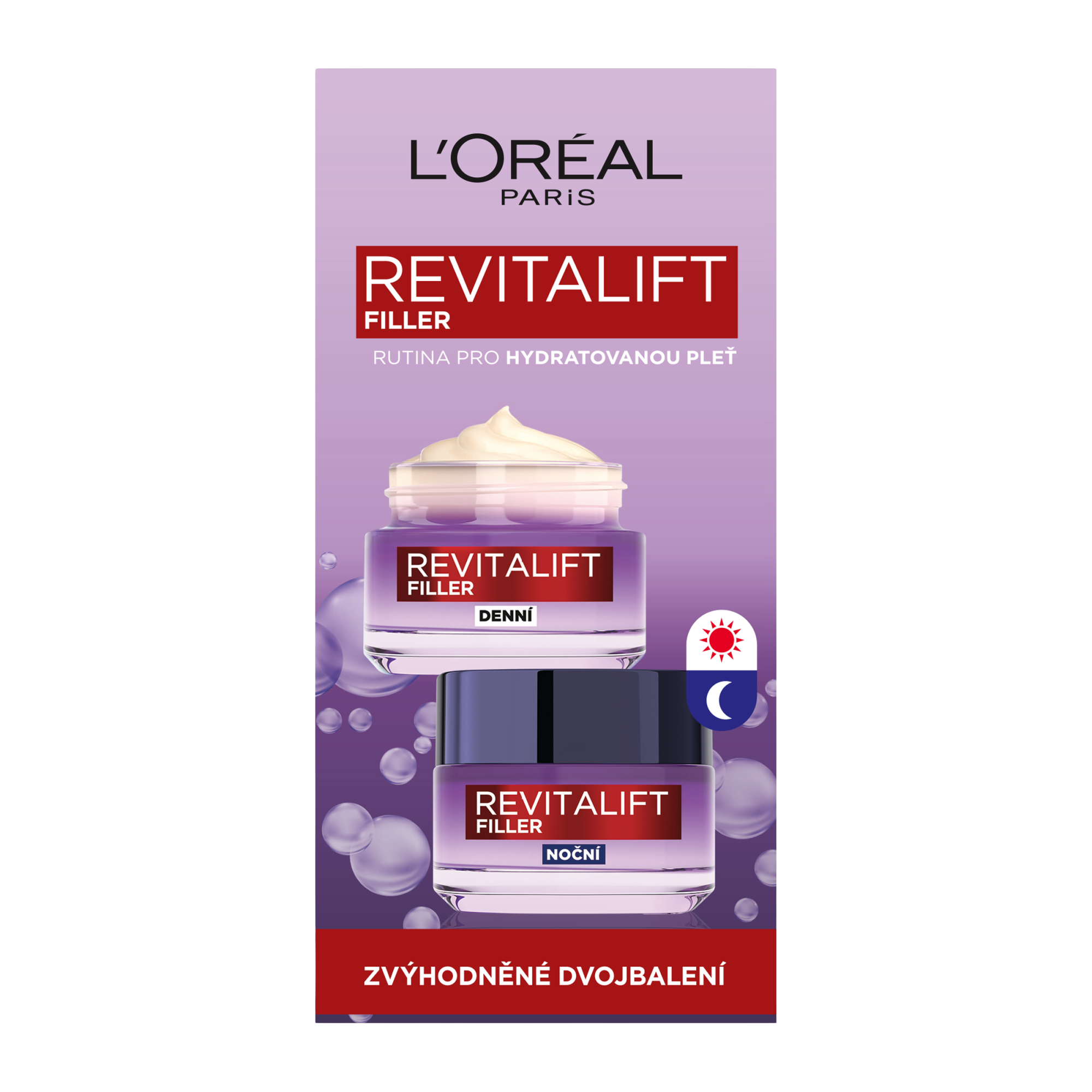 L'ORÉAL PARIS Revitalift Filler dvojbalení denní a noční krém, 2 x 50 ml