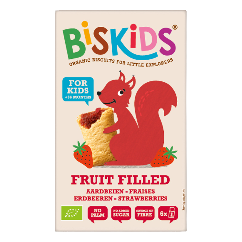 Belkorn BISkids BIO měkké dětské sušenky s jahodovým pyré bez přidaného cukru 33% ovoce 120 g