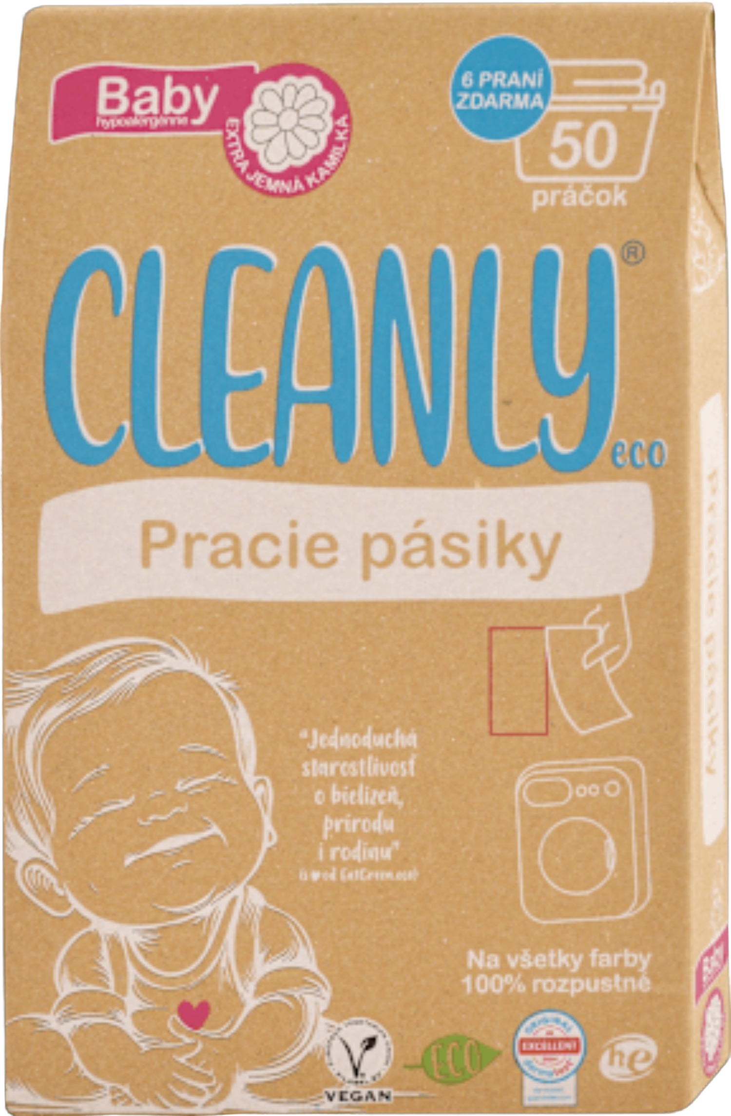 Fotografie CLEANLY ECO Prací proužky pro miminka - Baby Heřmánek 50 ks