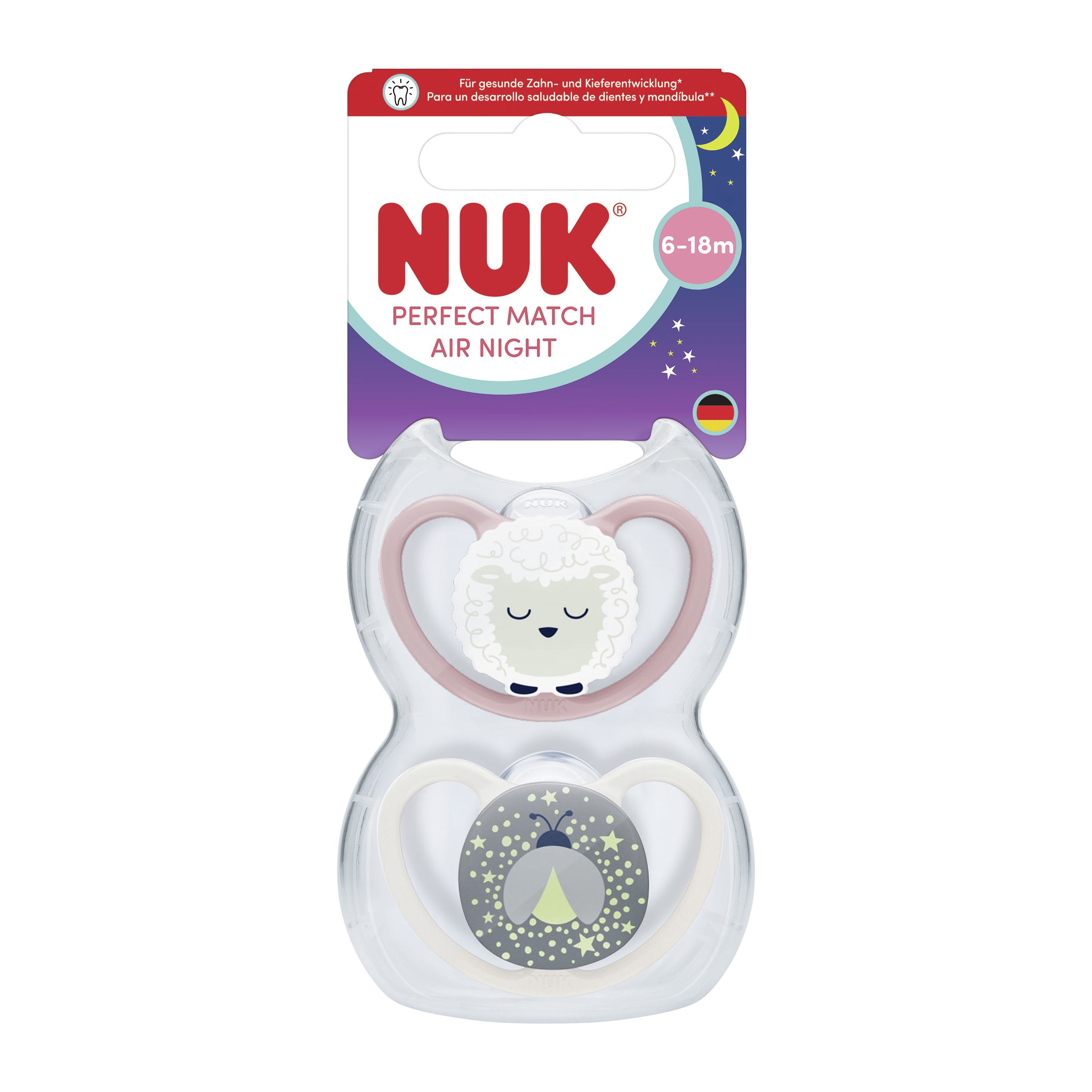 Fotografie NUK dudlík Perfect Match AIR Night Sheep 6-18m 2 ks