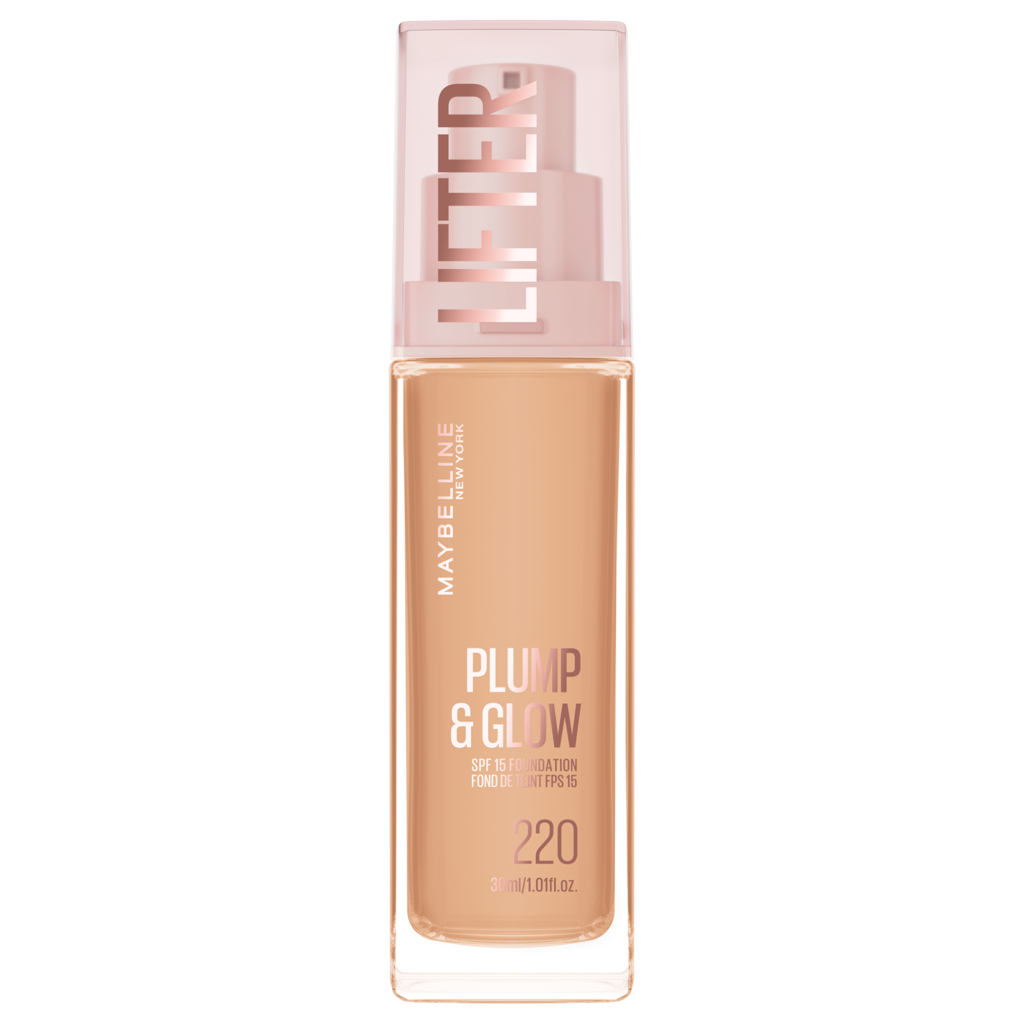 MAYBELLINE NEW YORK Lifter Foundation 220, rozjasňující make-up Plump & Glow 30 ml