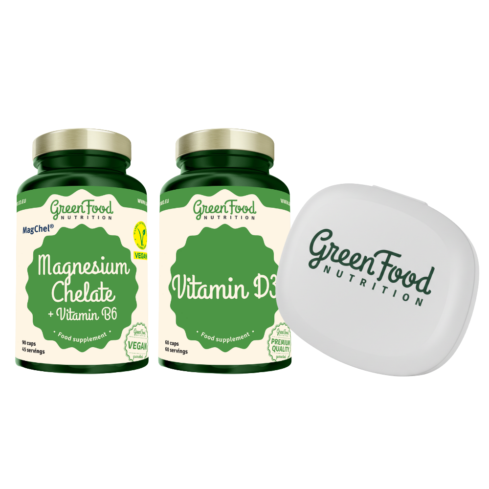 Fotografie GREENFOOD NUTRITION Duopack Magnesium Chelate 90ks+ Vitamin D3 60ks