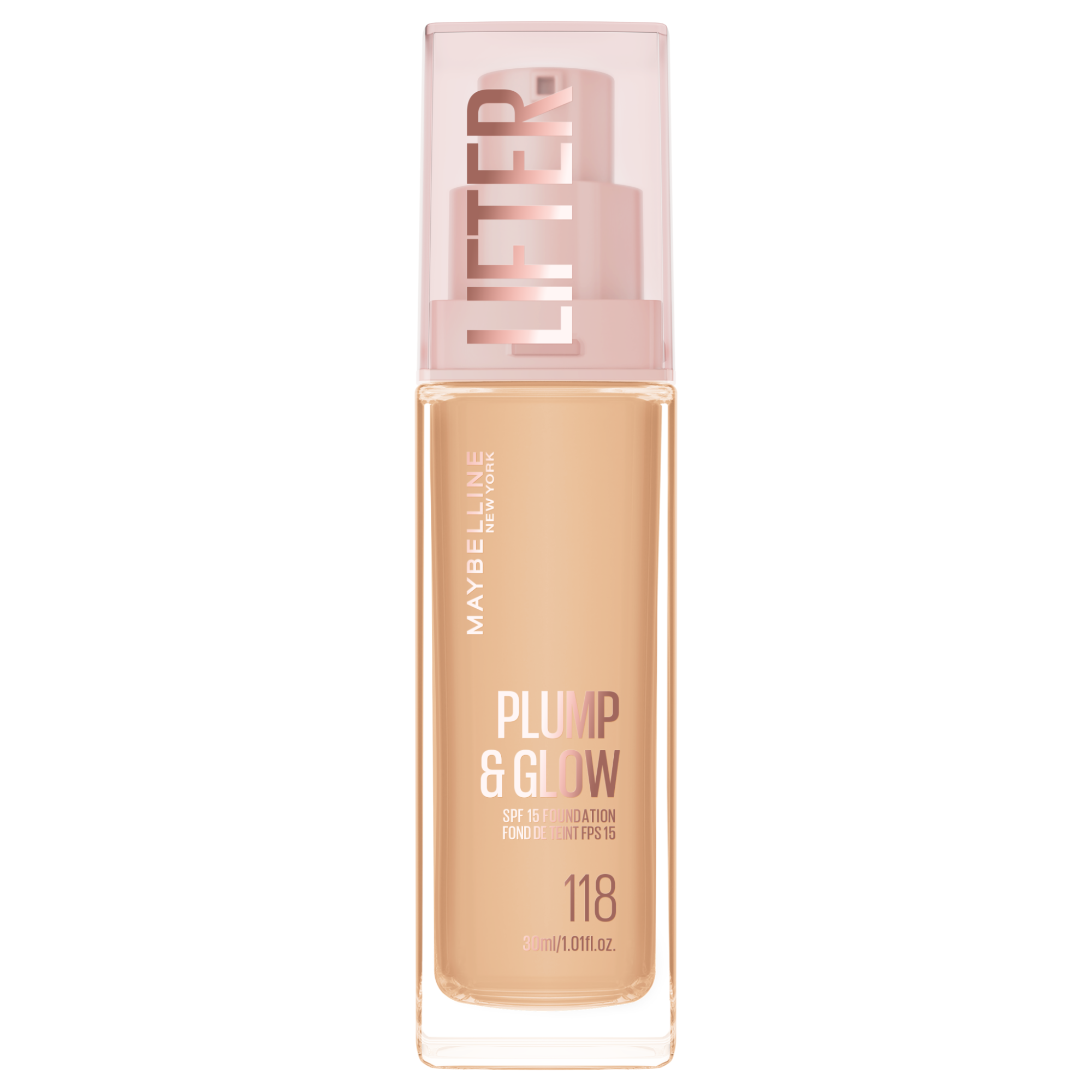 MAYBELLINE NEW YORK Lifter Foundation 118, rozjasňující make-up Plump & Glow 30 ml