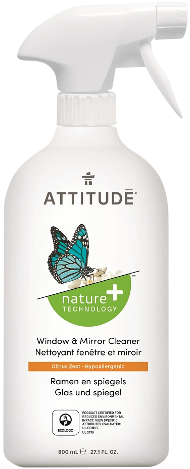 ATTITUDE Čistič na sklo a zrcadla s vůní citronové kůry s rozprašovačem 800 ml