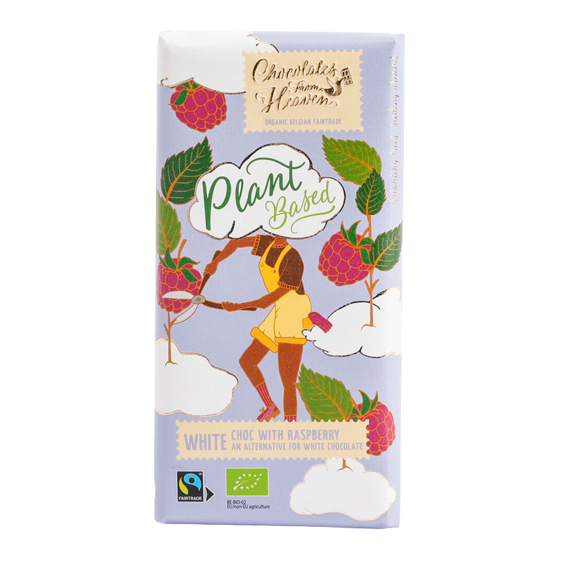 Fotografie CHOCOLATES FROM HEAVEN BIO rýžová bílá VEGAN čokoláda s malinami 39% 100 g