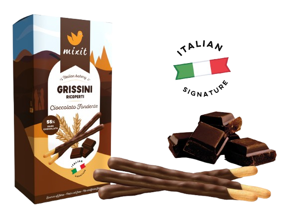 Fotografie MIXIT Italian Bakery – Grissini Ricoperti Cioccolato Fondente 150 g