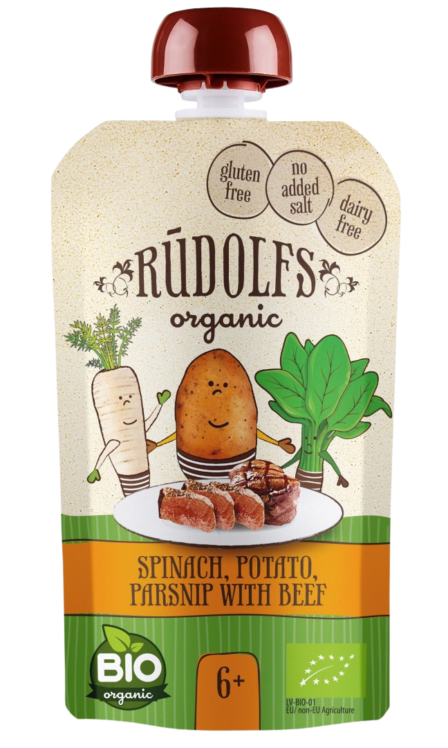 RUDOLFS BIO kapsička Špenát, brambory, pastynák s hovězím masem 110 g