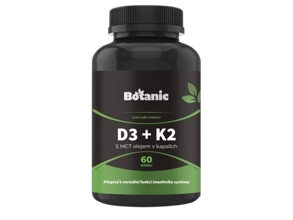 BOTANIC Vitamín D3 + K2 - s MCT olejem 60 kapslí