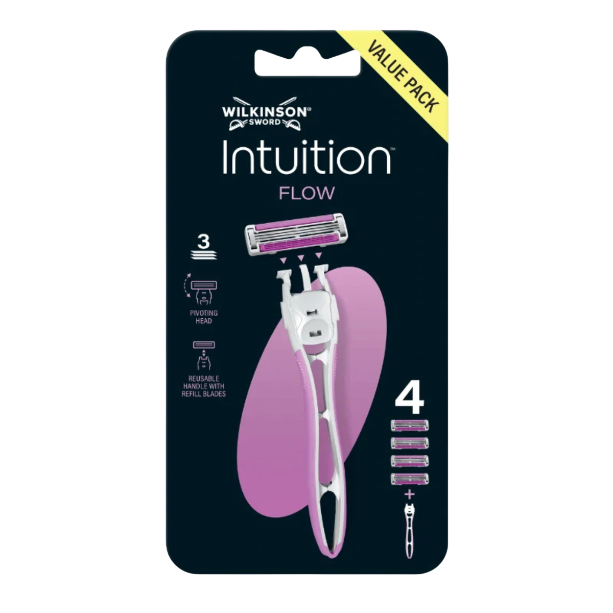 Fotografie WILKINSON SWORD Intuition Flow Hybrid - holící strojek + 4 náhradní hlavice