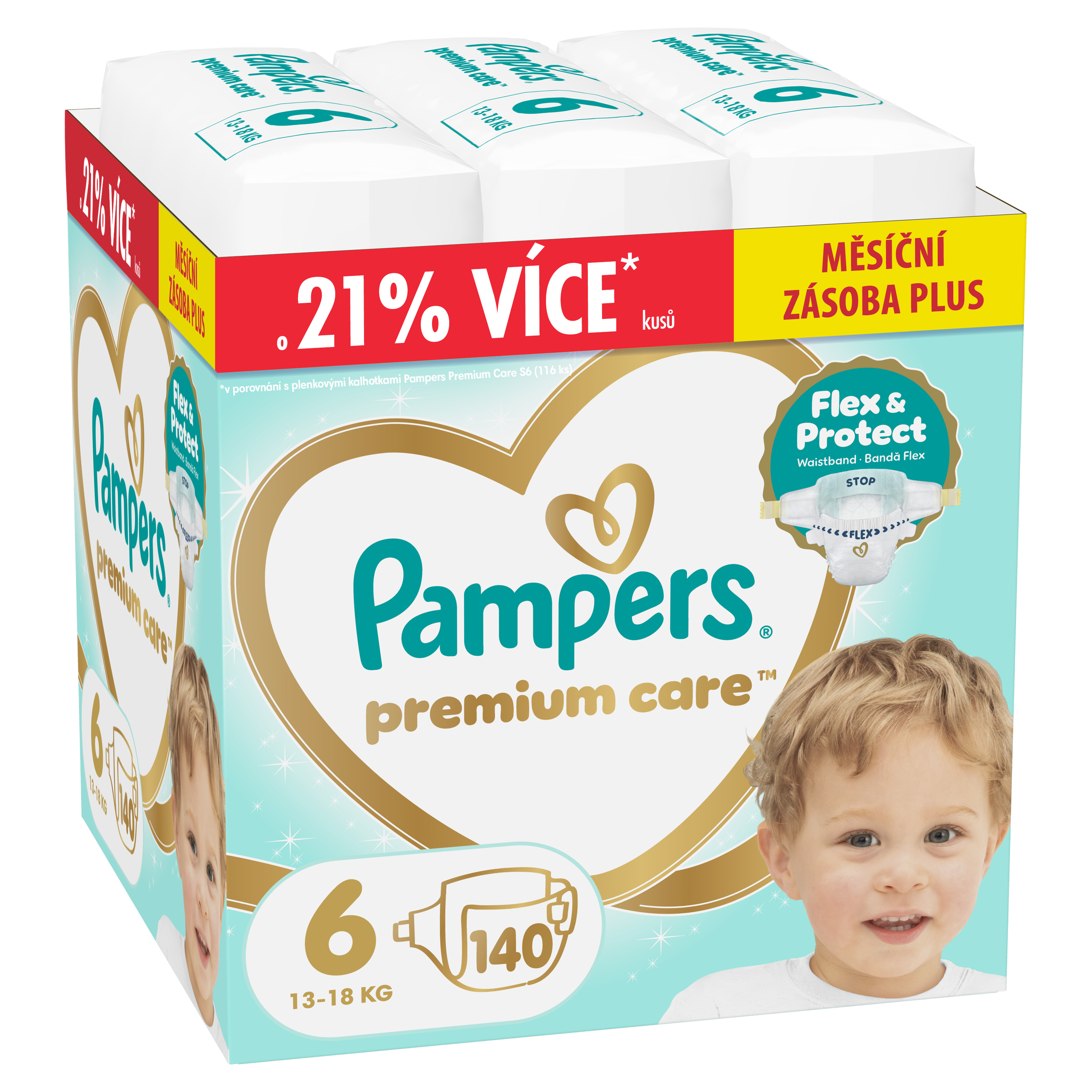 Fotografie PAMPERS Premium Care Velikost 6, 13kg-18kg 140 ks