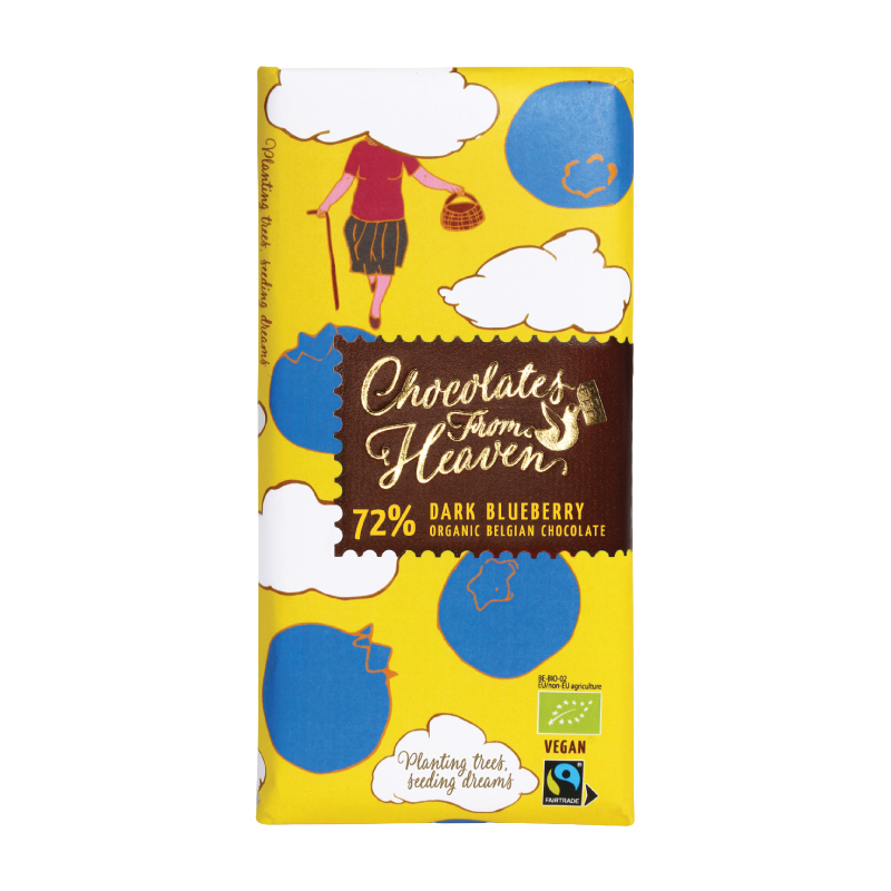 Fotografie CHOCOLATES FROM HEAVEN BIO hořká čokoláda s borůvkami 72% 100 g