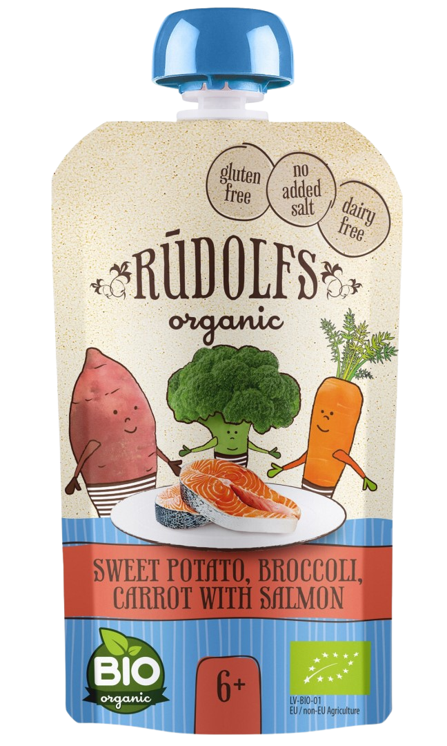 RUDOLFS BIO kapsička, Batáty, brokolice, mrkev s lososem 110 g