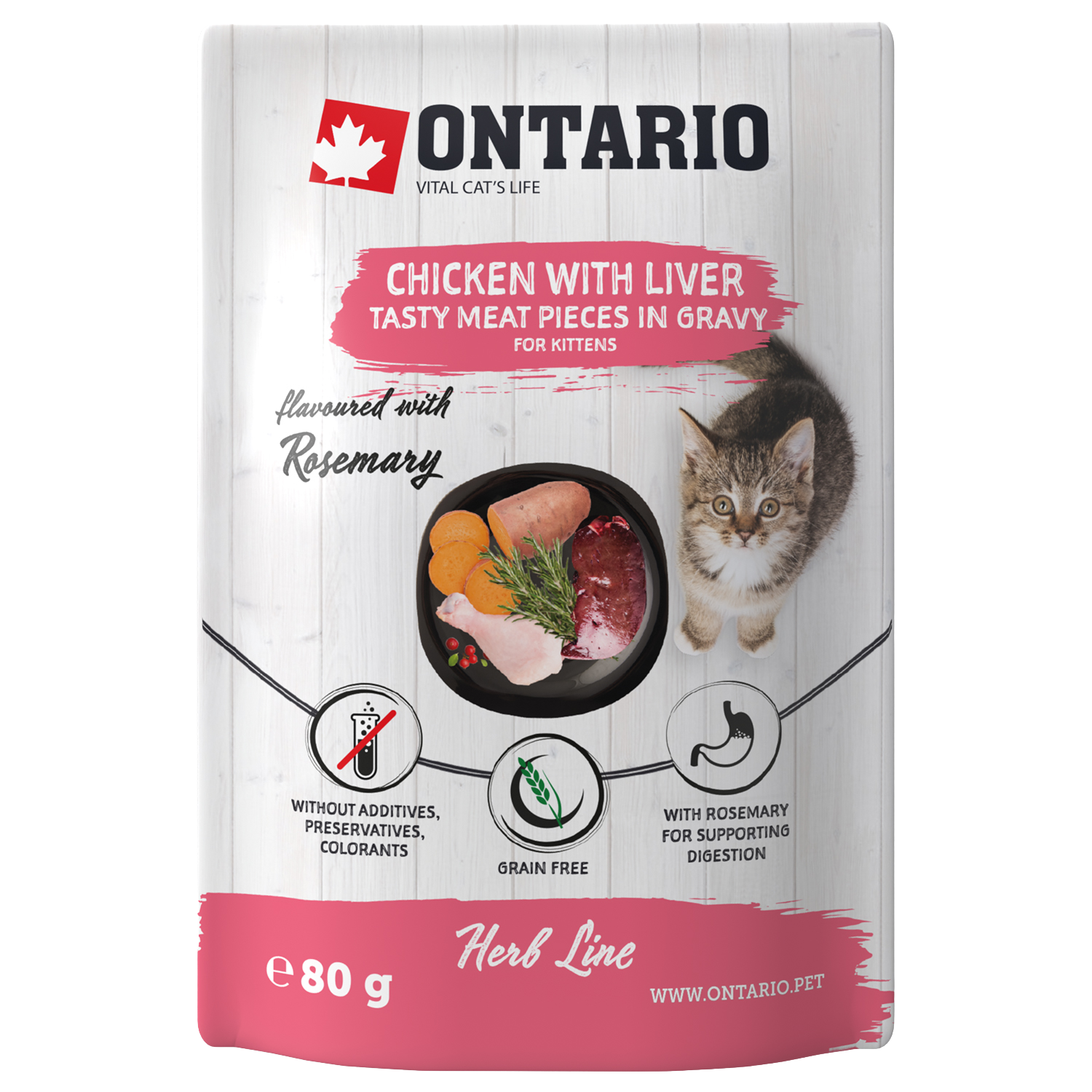 Fotografie ONTARIO Kapsička Kitten kuřecí s játry v omáčce 80 g