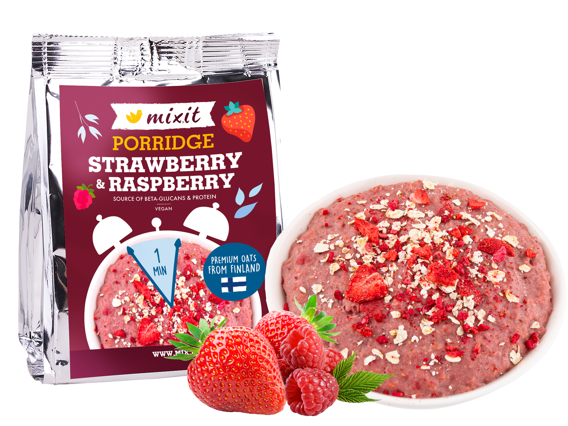 Fotografie MIXIT Minutová ovesná kaše do kapsy - Jahoda a malina 60 g