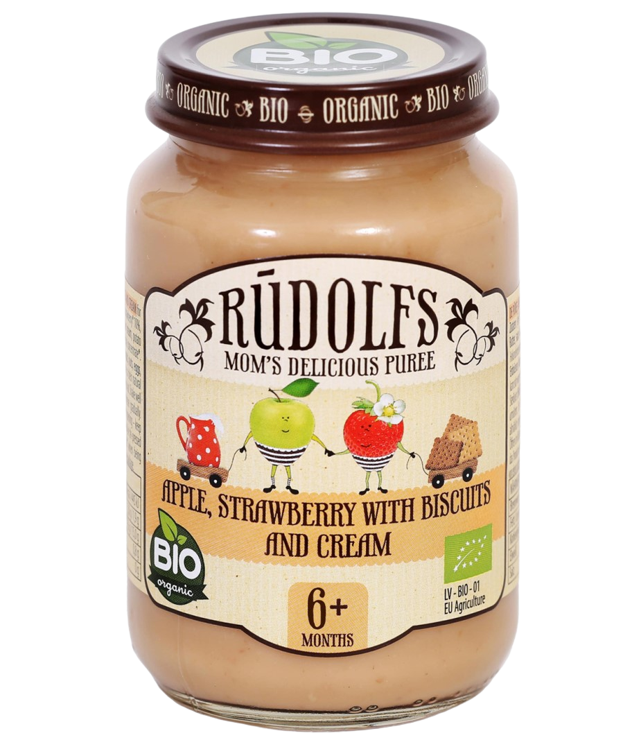 RUDOLFS BIO Jablko, jahody, sušenky, smetana 190 g
