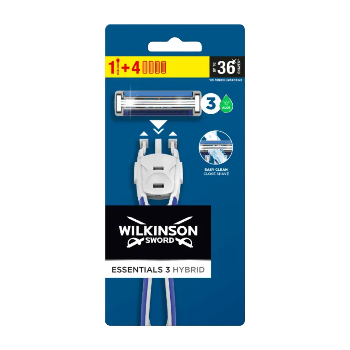 Fotografie WILKINSON SWORD Essential 3 Hybrid - holící strojek + 4 náhradní hlavice
