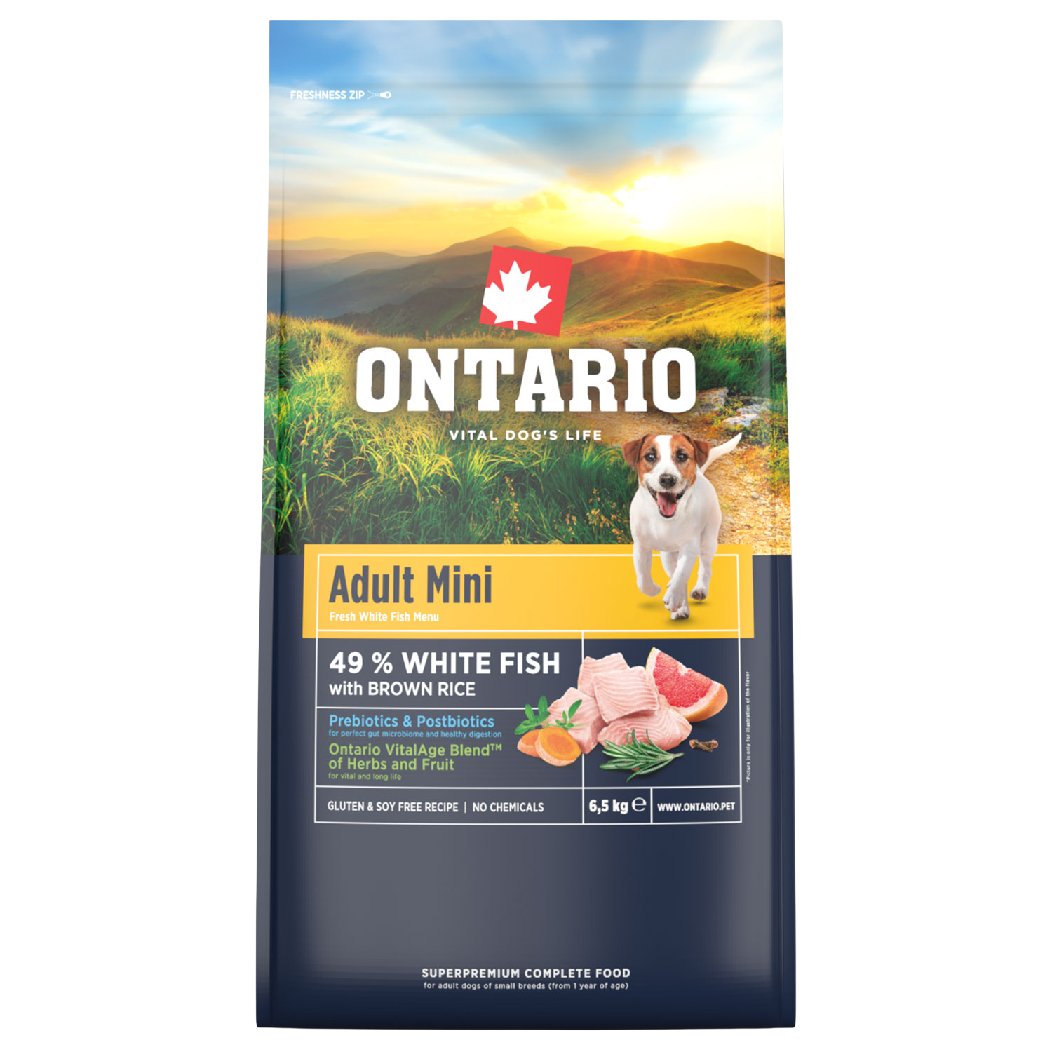 Fotografie ONTARIO Krmivo Adult Mini Fish & Brown Rice 6.5 kg