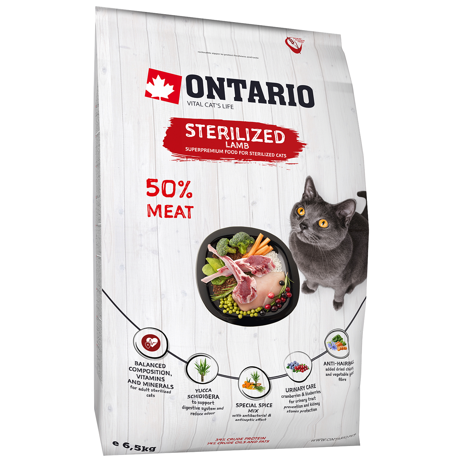 ONTARIO Krmivo Cat Sterilised Lamb 6.5 kg