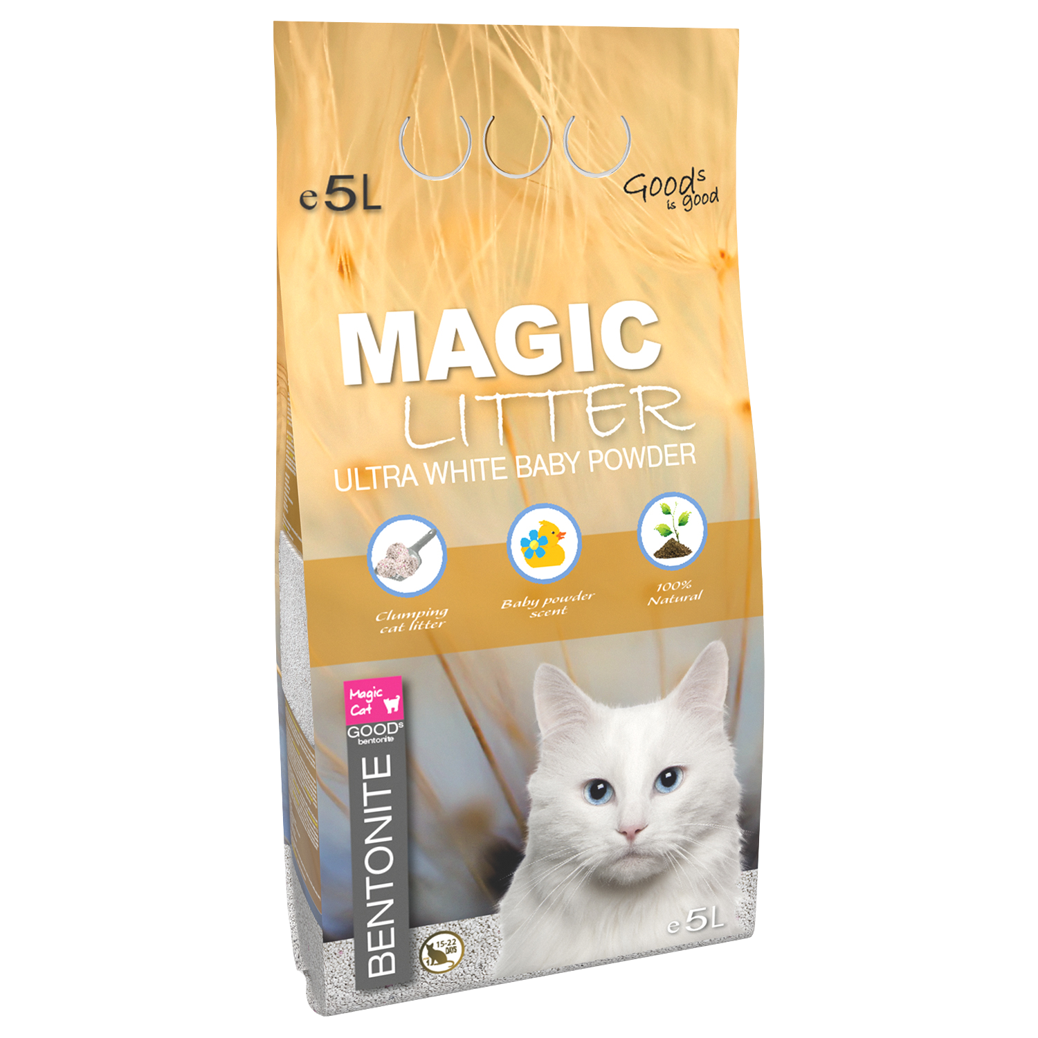 MAGIC CAT Kočkolit Litter Bentonite Ultra White Baby Powder 4.4 kg