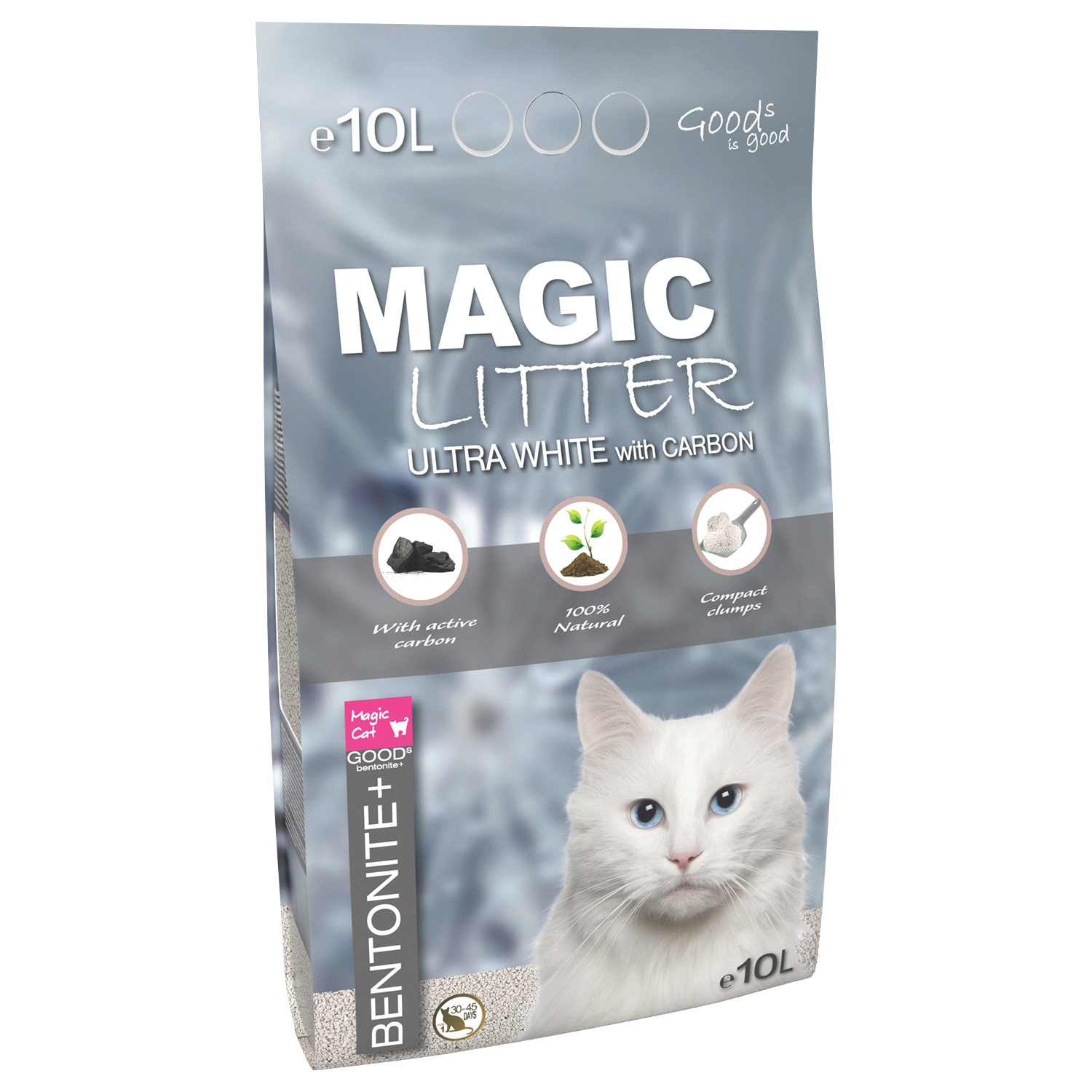MAGIC CAT Kočkolit Litter Bentonite Ultra White with Carbon 9 kg