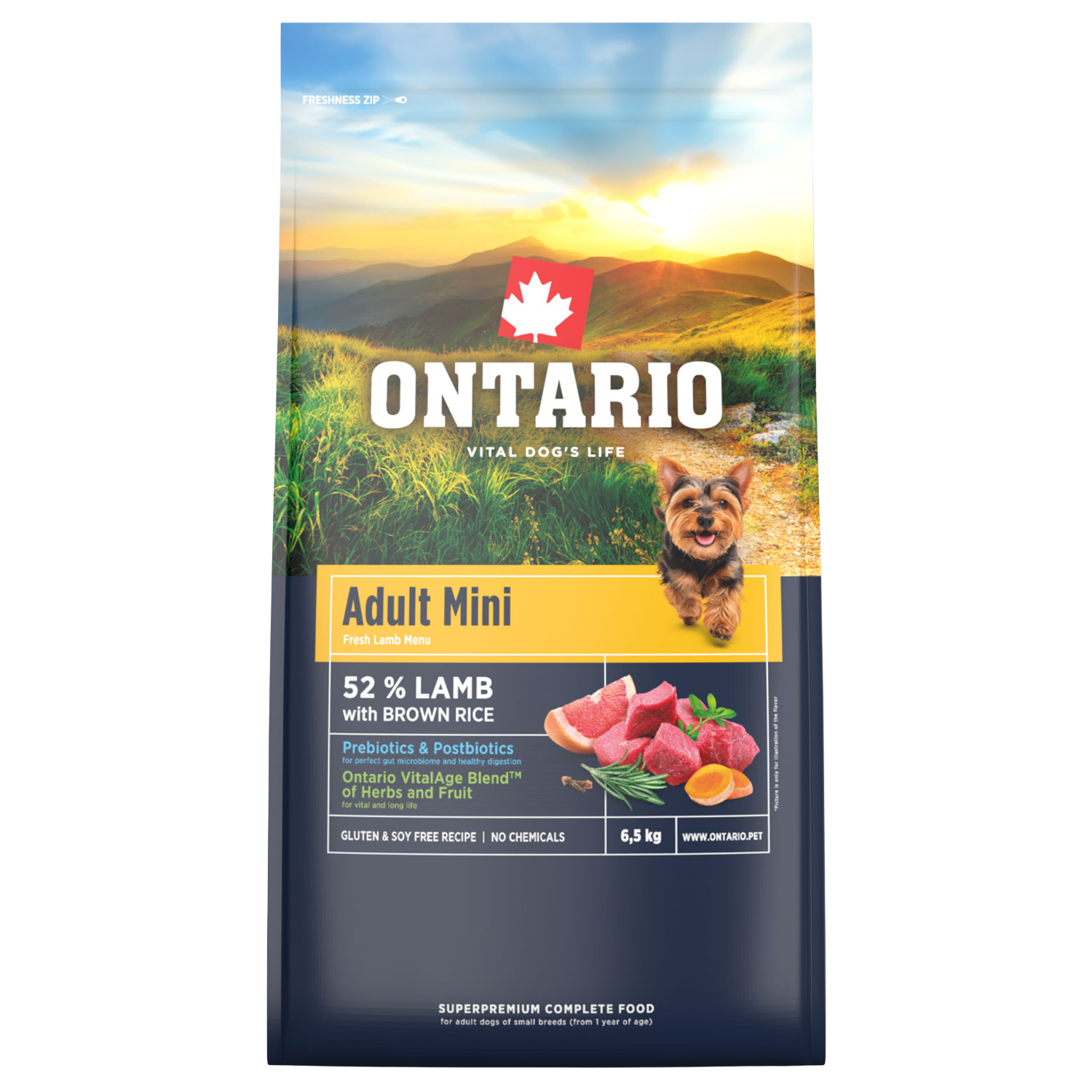 Fotografie ONTARIO Krmivo Adult Mini Lamb & Brown Rice 6.5 kg