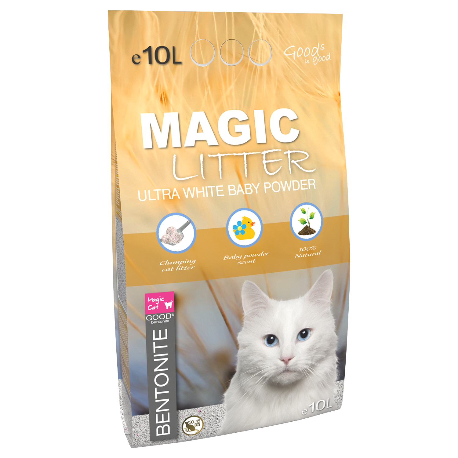 MAGIC CAT Kočkolit Litter Bentonite Ultra White Baby Powder 9 kg