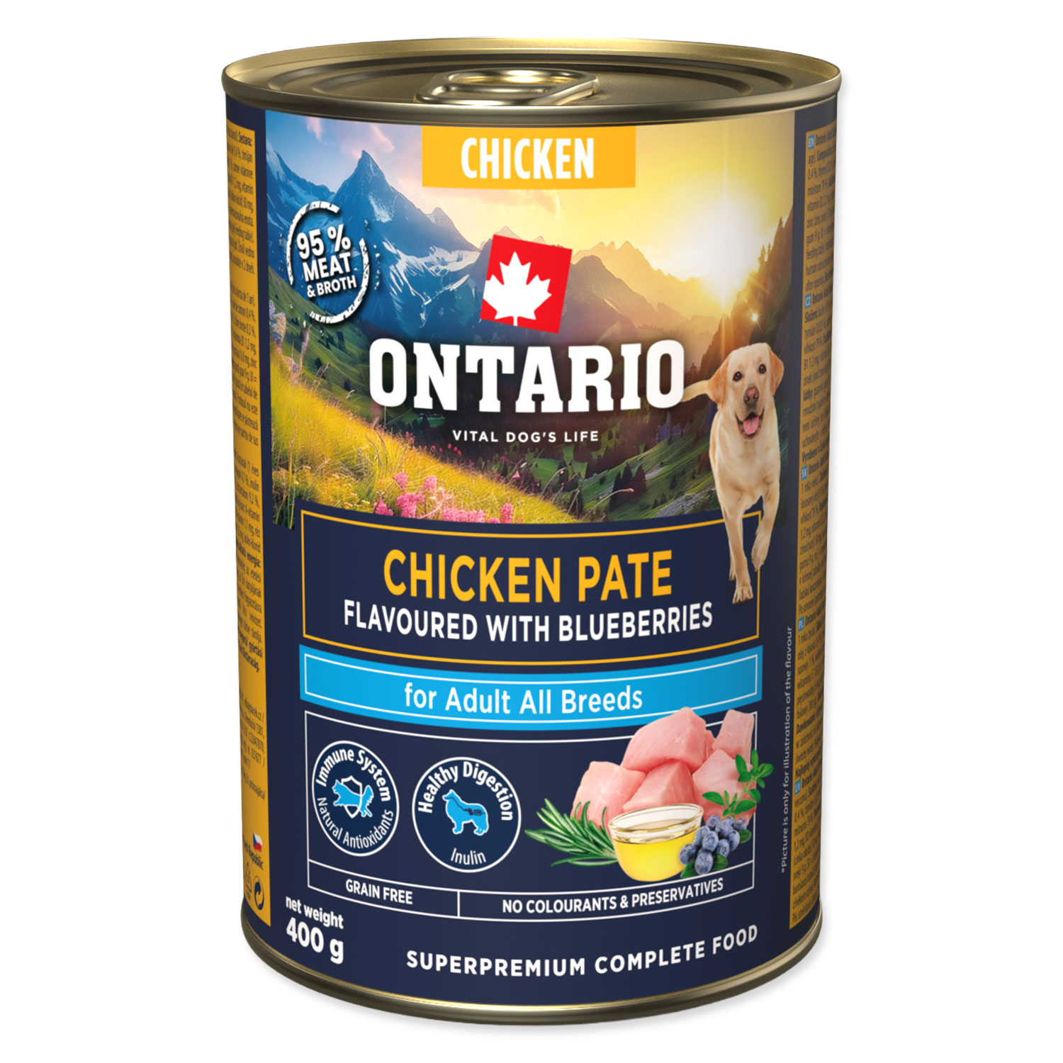 ONTARIO Konzerva Adult kuřecí pate s příchutí borůvek 400 g