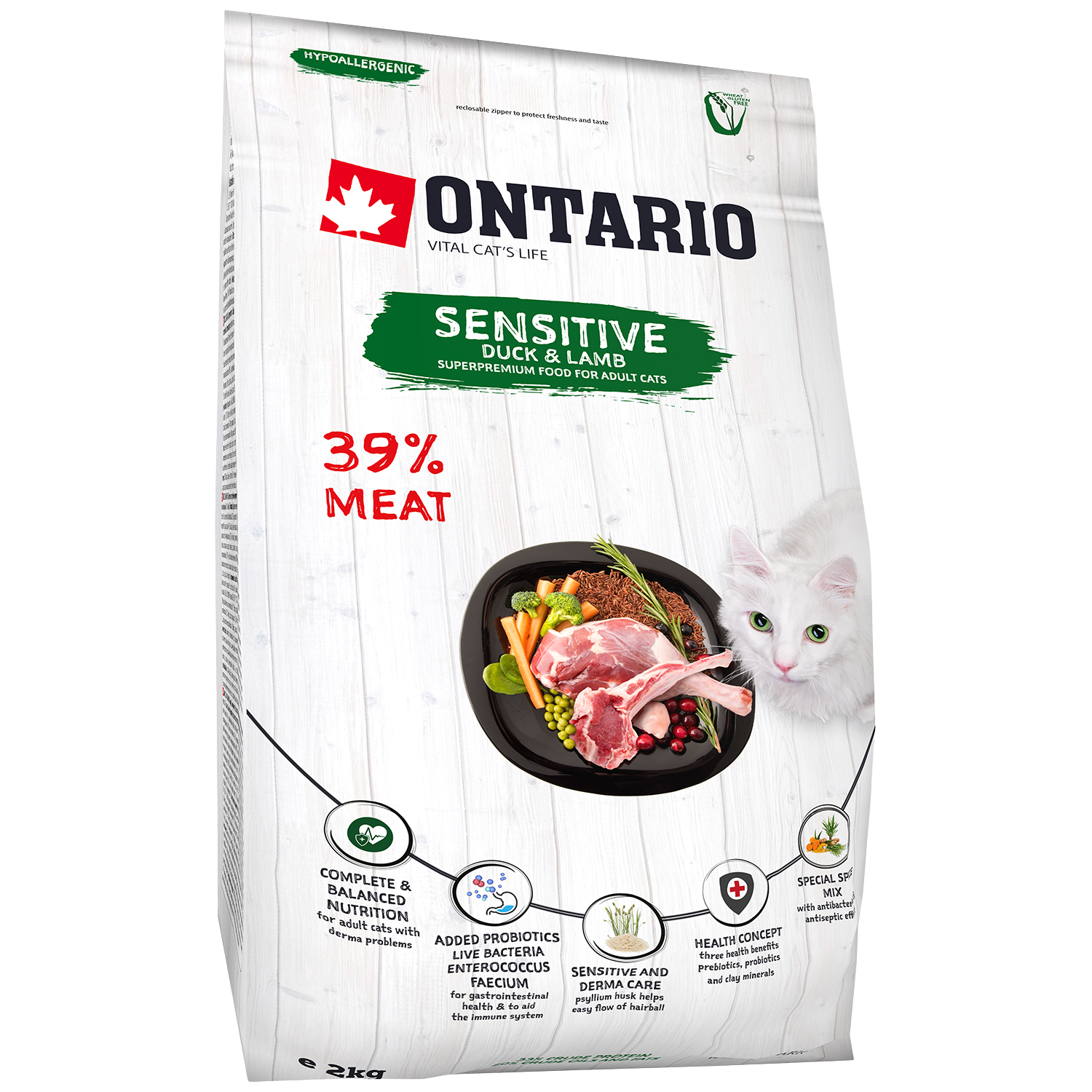 ONTARIO Krmivo Cat Sensitive/Derma 2 kg