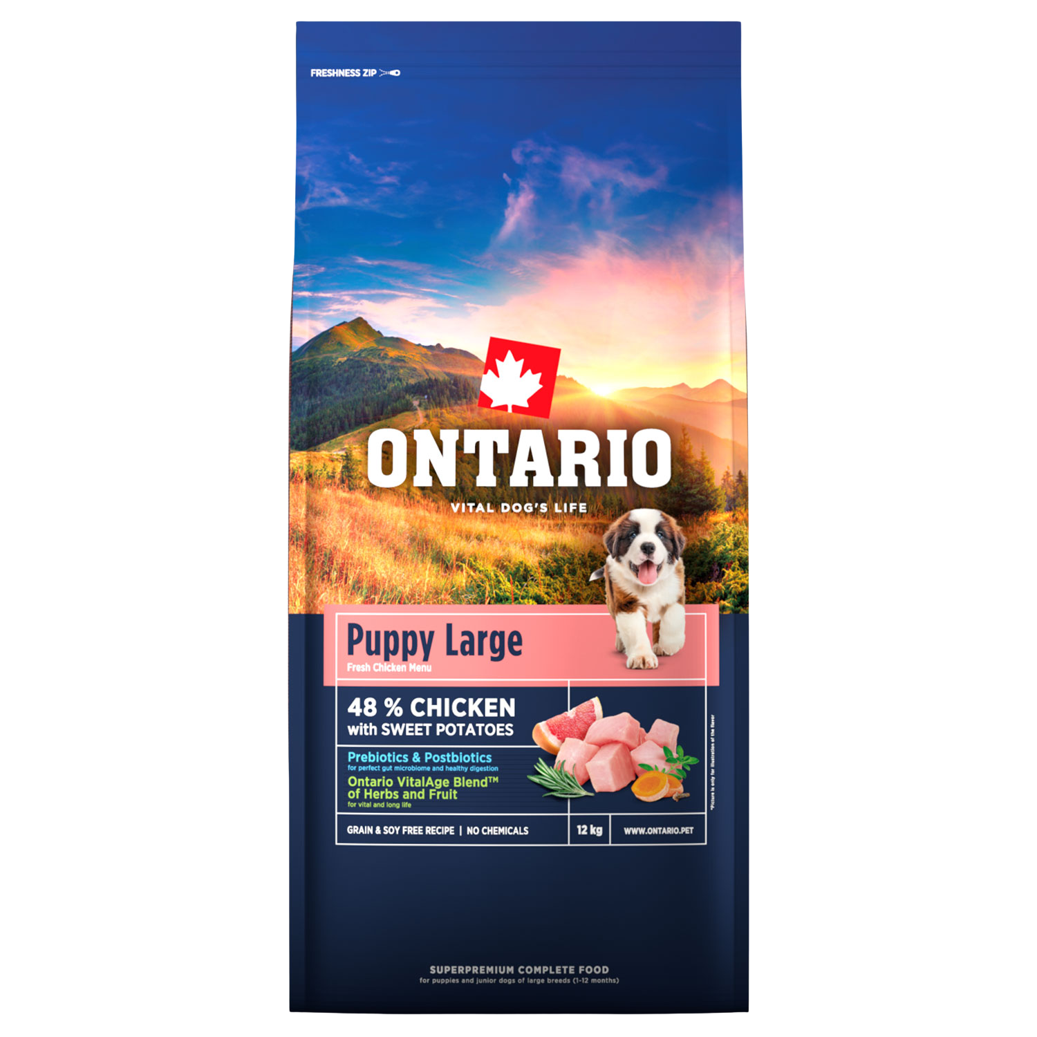 Fotografie ONTARIO Krmivo Puppy & Junior Large Chicken & Sweet Potatoes 12 kg
