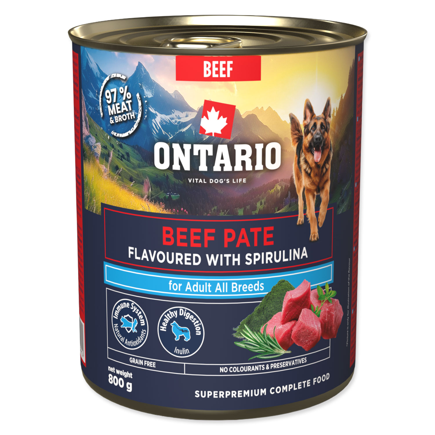 ONTARIO Konzerva Adult hovězí pate s příchutí spiruliny 800 g