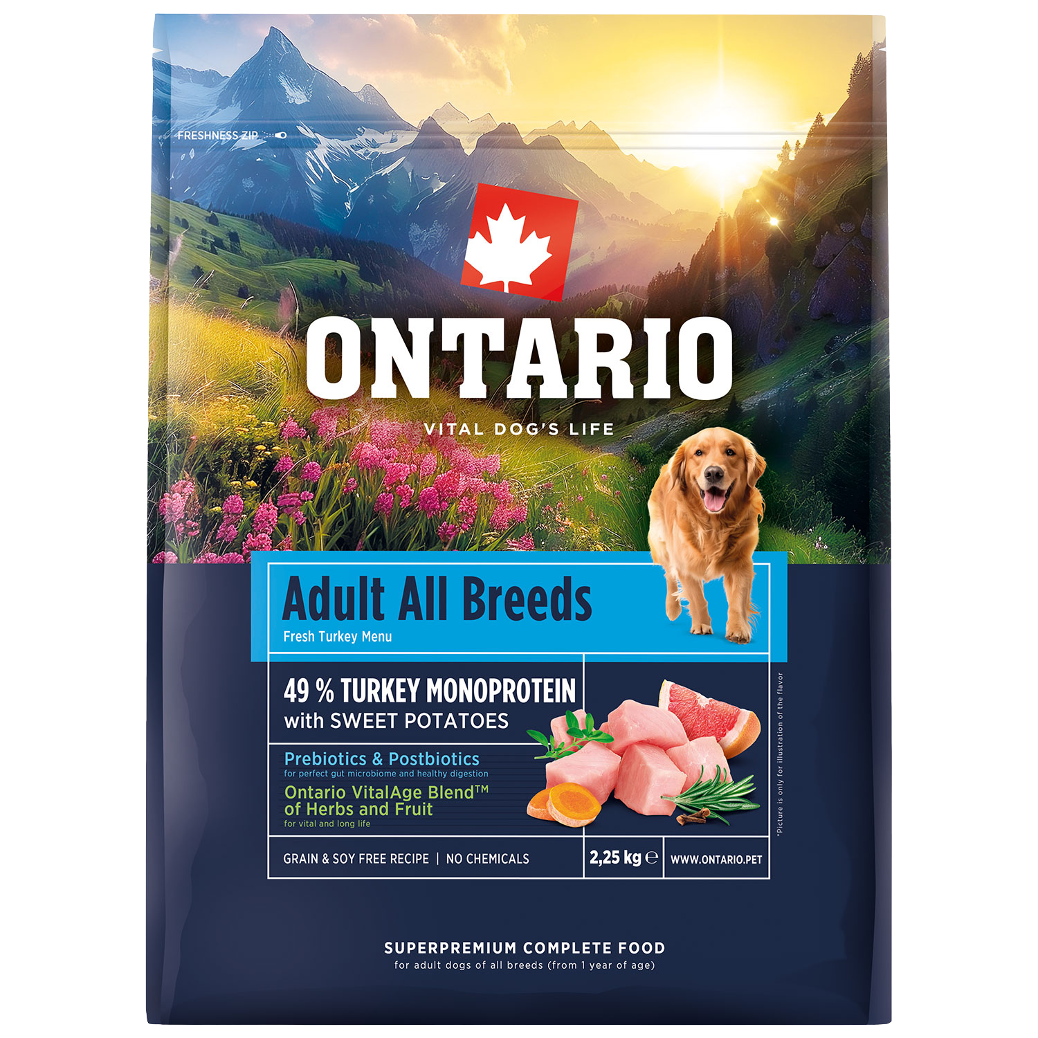 ONTARIO Krmivo Adult All Breeds Monoprotein Turkey & Sweet Potatoes 2.25 kg