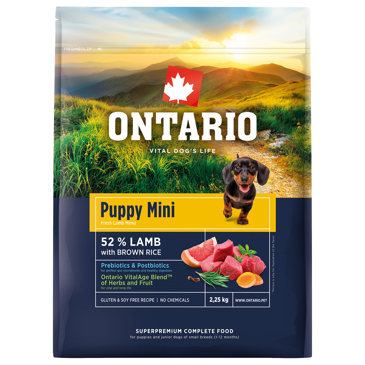 ONTARIO Krmivo Puppy Mini Lamb & Brown Rice 2.25 kg
