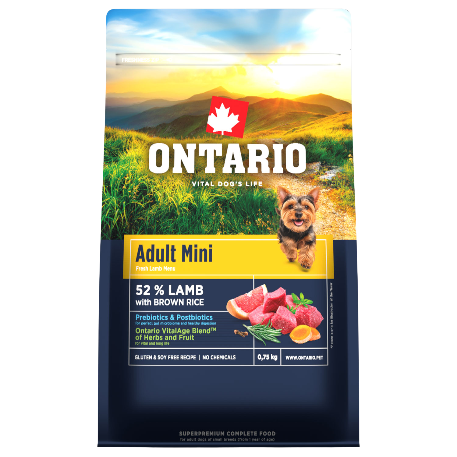 ONTARIO Krmivo Adult Mini Lamb & Brown Rice 0.75 kg