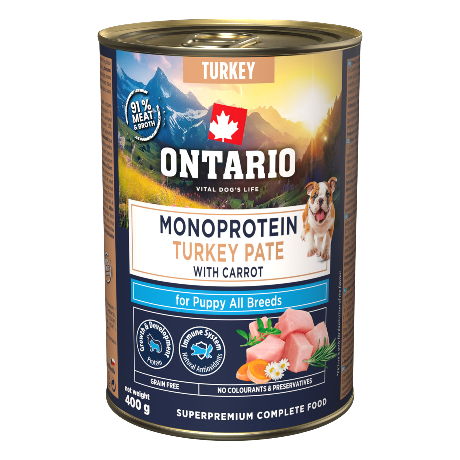 ONTARIO Konzerva Puppy monoprotein krůtí pate s mrkví 400 g