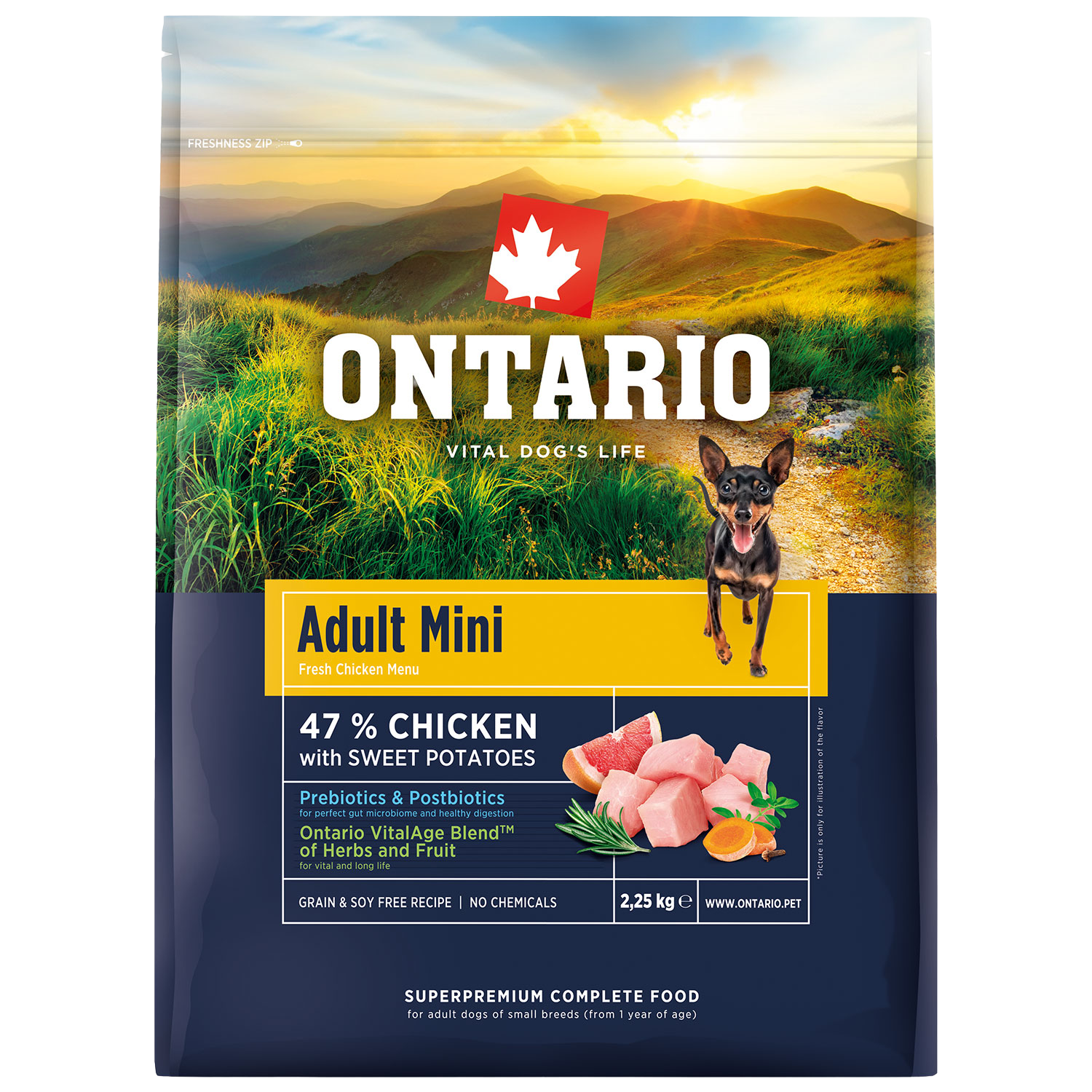 ONTARIO Krmivo Adult Mini Chicken & Sweet Potatoes 2.25 kg