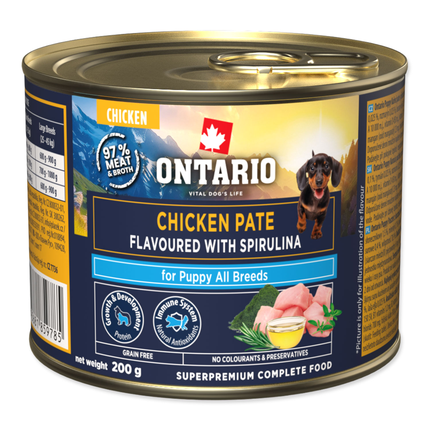 ONTARIO Konzerva Puppy kuřecí pate s příchutí spiruliny 200 g
