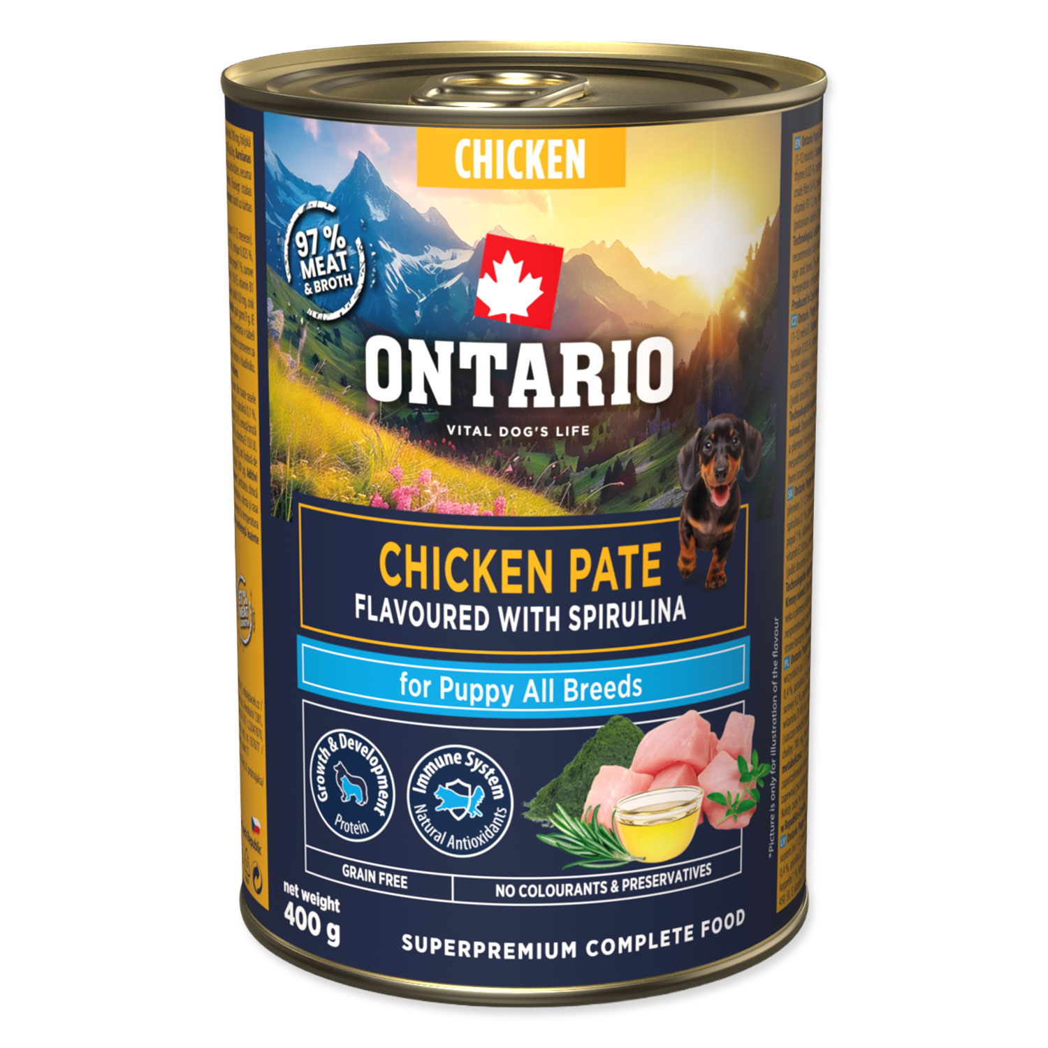 ONTARIO Konzerva Puppy kuřecí pate s příchutí spiruliny 400 g