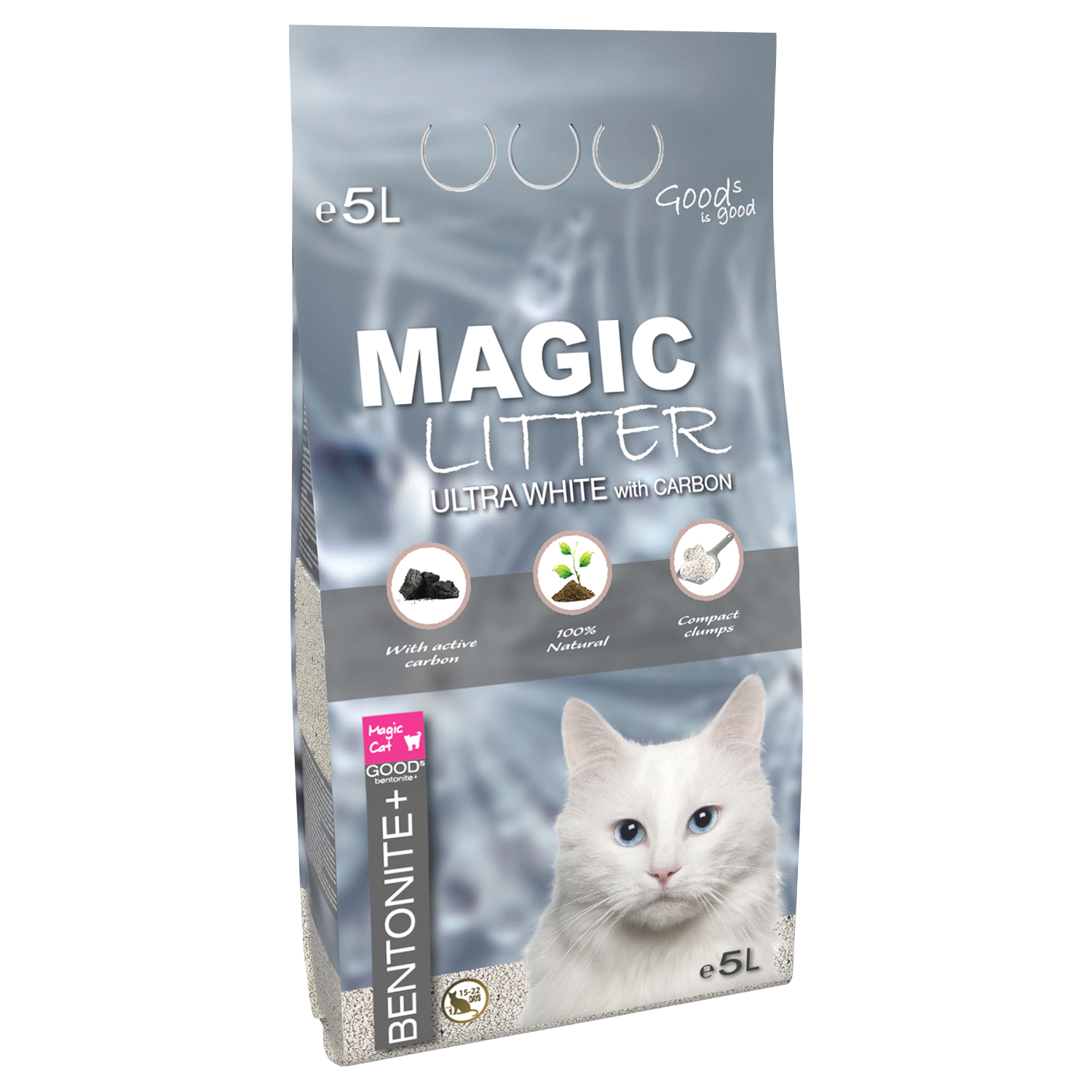 MAGIC CAT Kočkolit Litter Bentonite Ultra White with Carbon 4.4 kg