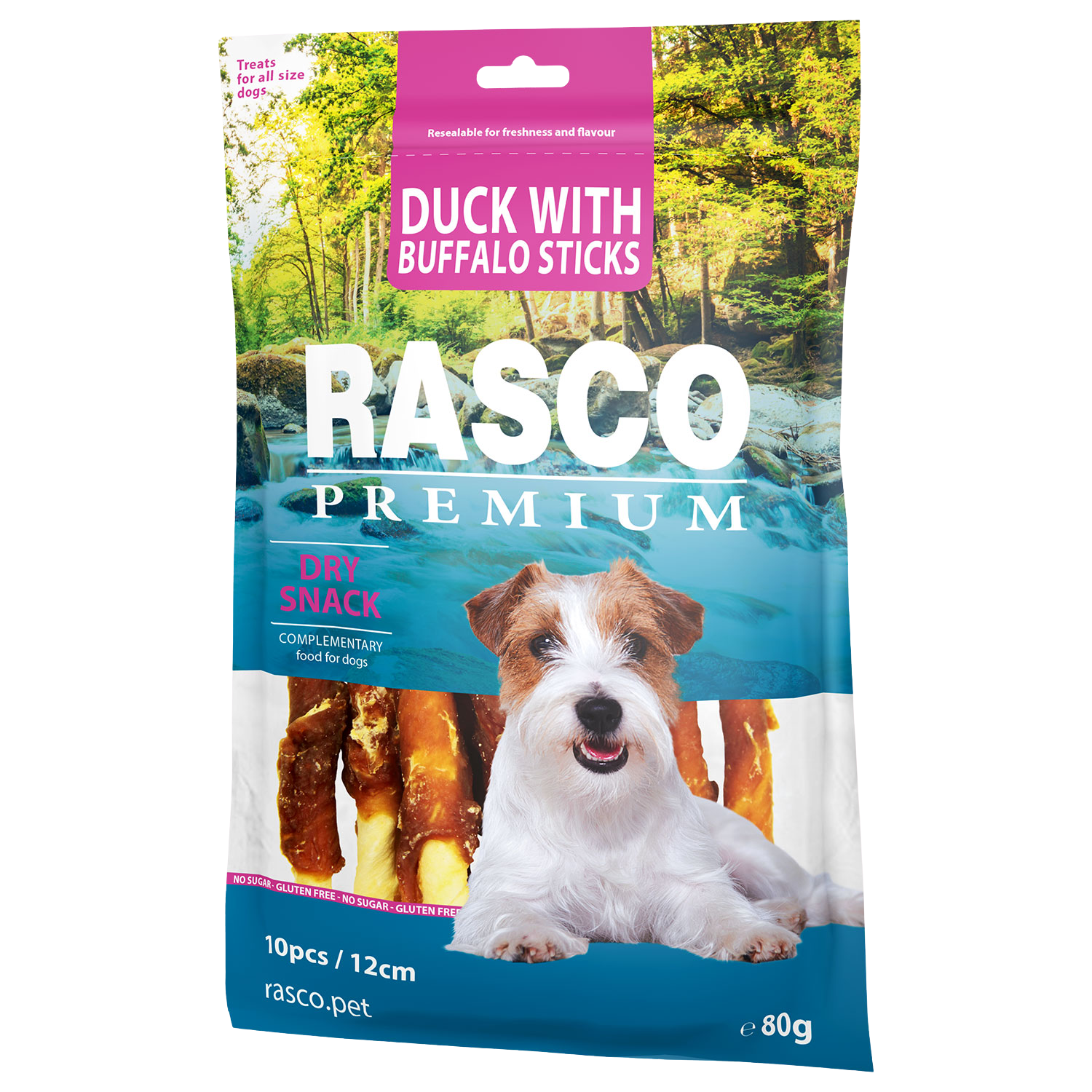 Fotografie RASCO PREMIUM Pochoutka buvolí kůže obalená kachním, tyčinky 80 g