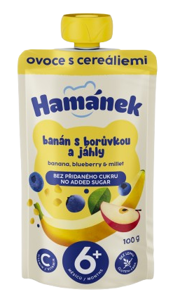 Hamánek kapsička Jablko s banánem, borůvkou a jáhly 100 g