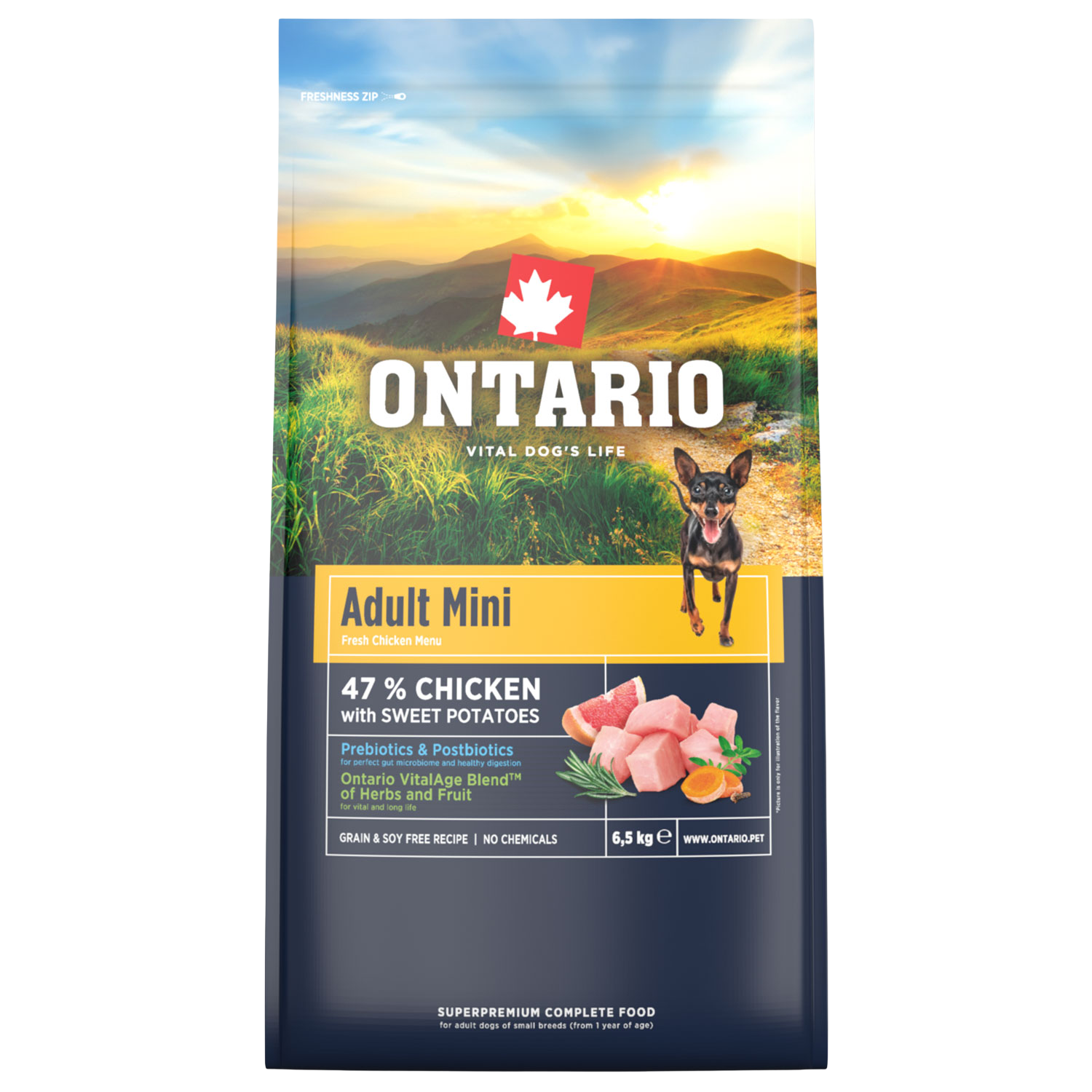 Fotografie ONTARIO Krmivo Adult Mini Chicken & Sweet Potatoes 6.5 kg